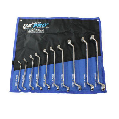 US PRO Tools 10 Piece Double Offset Ring Spanner Set 6 - 27mm 75DEG Non-slip 3527