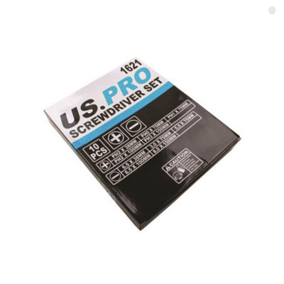US PRO Tools 10 Piece Screwdriver Set Phillips & Slotted With Magnetic Tip 1621 - 3