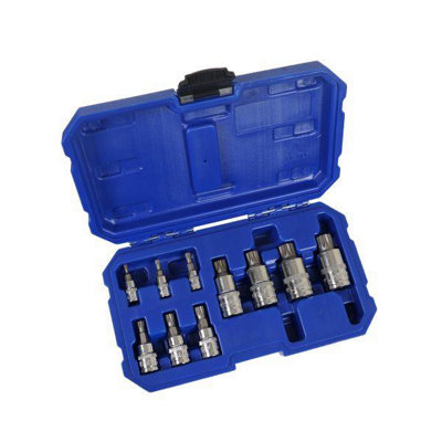 US PRO Tools 10Pc 1/4", 3/8" & 1/2" Dr Triple Square Bit Sockets In Case XZN 3993