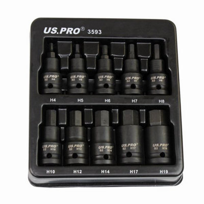 US PRO Tools 10pc Impact Hex Bit Socket Set 1/2