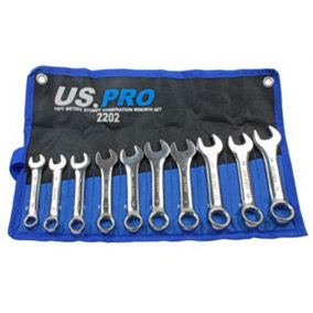 US PRO Tools 10pc Metric Stubby Combination Spanner Wrench Set 10 - 19mm 2202