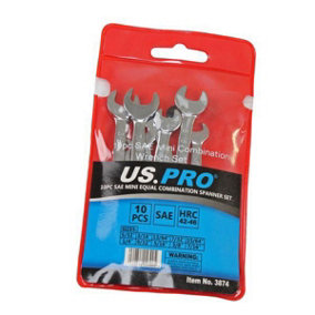 US PRO Tools 10PC Sae Mini Equal Combination Spanner Set 5/32" - 7/16" 3874