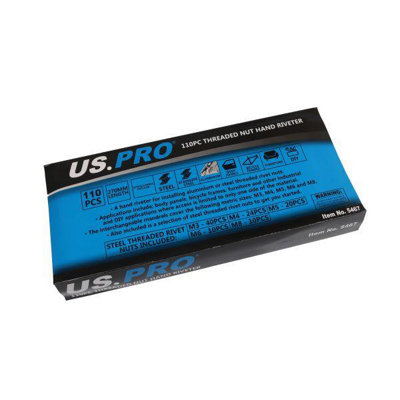US PRO Tools 110pc Threaded Nut Hand Riveter Kit – M3 M4 M5 M6 M8, Model 5467 2 thumbnail image
