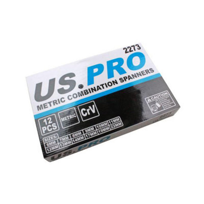 US PRO Tools 12 Piece Metric Combination Spanners Set In A Foam Tray 6-22mm 2273 - 4