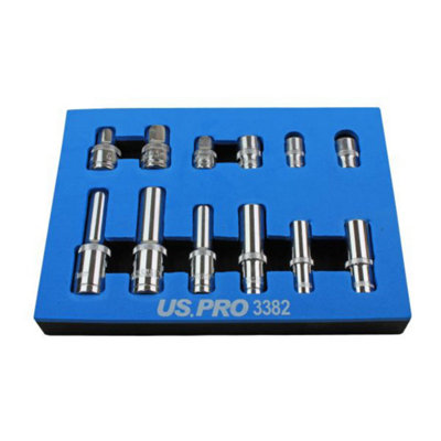 US PRO Tools 12pc 1/4 3/8 1/2 dr 10mm & 13mm 6pt Shallow & Deep Sockets 3382