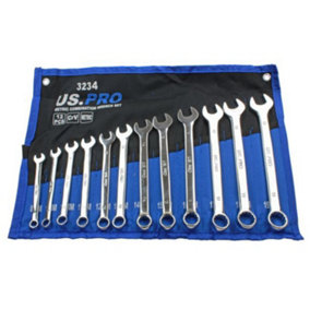 US PRO Tools 12pc Combination Spanner Set Metric 8 - 19mm 3234