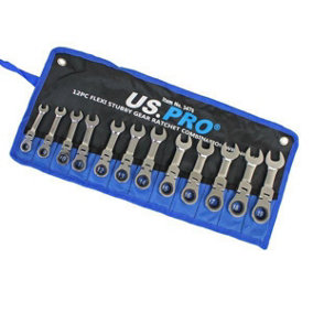 US PRO Tools 12pc Metric Stubby Flexi Ring Gear Ratchet Spanner Wrench Set 8-19mm 3476