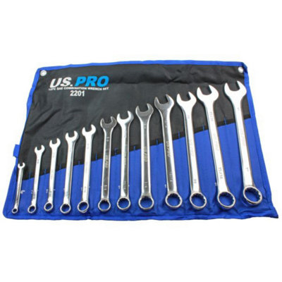 US PRO Tools 12pc SAE / AF Imperial Combination Spanner Wrench Set 1/4