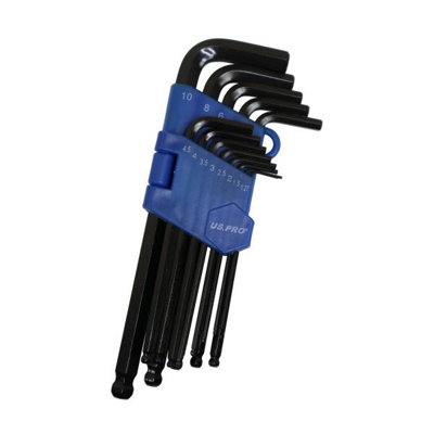 US PRO Tools 13PC Metric Ball End Allen Hex Key Set 1.27 - 10mm 1629