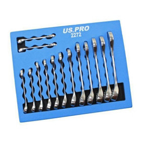 US PRO Tools 14pc Stubby Metric Combination Spanners Set 6-19mm Foam Tray 2272