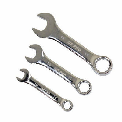 US PRO Tools 14pc Stubby Metric Combination Spanners Set 6-19mm Foam Tray 2272