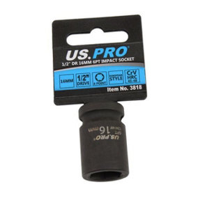 US PRO Tools 16mm Impact Socket 1/2" Drive 6 Point Single Hex 3818