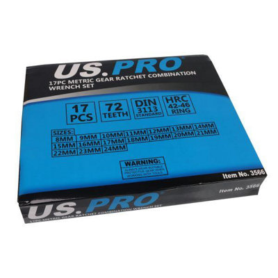 US PRO Tools Ratschenschlüssel-Set Metrisch – 8-24 Mm, 17-teilig, 72 Zähne, In EVA-Box