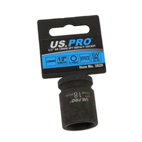 US PRO Tools 18mm Impact Socket 1/2" Drive 6 Point Single Hex 3820