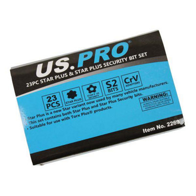 US PRO Tools 23 Piece Torx & Torx Plus Security Bit Set T10 - T60 - 2269