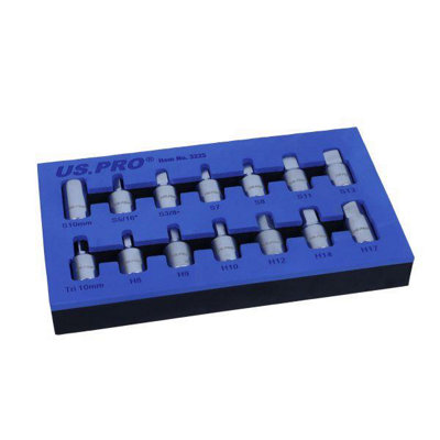 US PRO Tools 3/8" dr 14pc Drain Sump Plug Key Set, Engine Gearbox Diff 3225