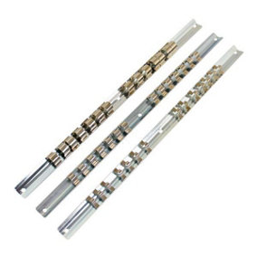 US PRO Tools 3 Piece Socket Storage Rails 1/4, 3/8 & 1/2 Inch - 42 Clips 3433
