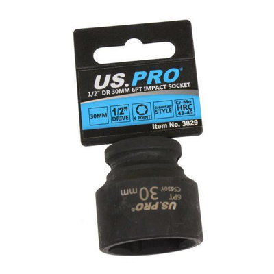 US PRO Tools 30mm Impact Socket 1/2" Drive 6 Point Single Hex 3829