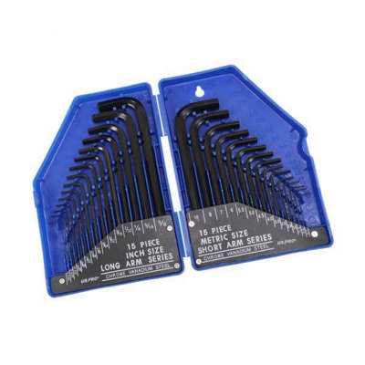 US PRO Tools 30PC Metric And Imperial Hex Allen Key Set 0.7 10mm 0.028 3 8 1631