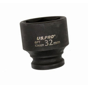 US PRO Tools 32mm Impact Socket 1/2" Drive 6 Point Single Hex Shallow 3830