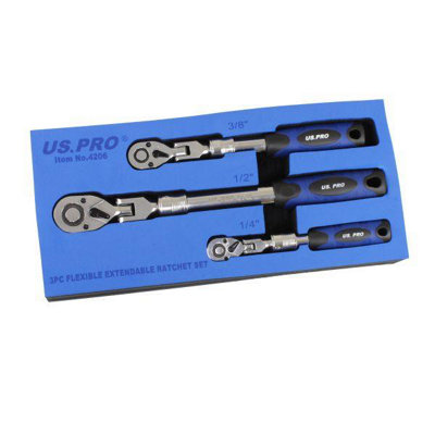 US PRO Tools 3pc Flexible Extendable Ratchet Set 1/4