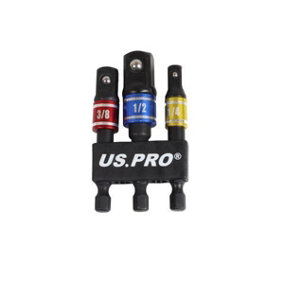 US PRO Tools 3pc Impact Driver Colour Coded Socket Adaptors 7168