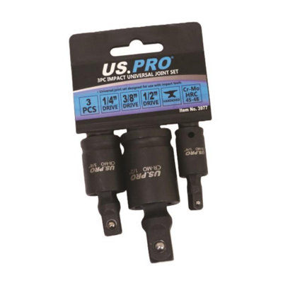 3 Pieces Impact Universal Joint Set 1/4 3/8 & 1/2 Drive U-Joint