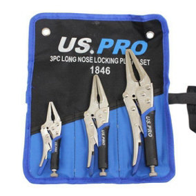 US PRO Tools 3pc Long Nose Locking Plier Pliers Set 5-10" Mole Grips Clamps 1846
