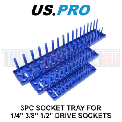 US PRO Tools 3pc Socket Storage Rack Tray For 1/4