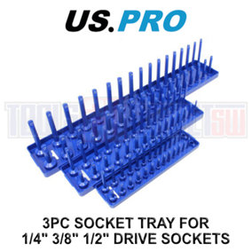 US PRO Tools 3pc Socket Storage Rack Tray For 1/4" - 3/8" - 1/2" Sockets 2219