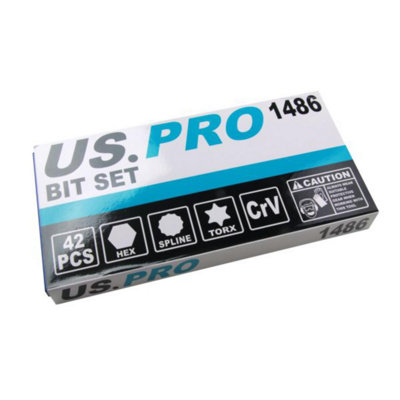 US PRO Tools 42pc Set Hex, Allen, Torx, Star, Spline Bit Sockets 3/8" 1/2" DR 1486