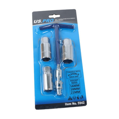 US PRO Tools 4PC T Handle Spark Plug Wrench With Sockets 16mm 18mm 21mm