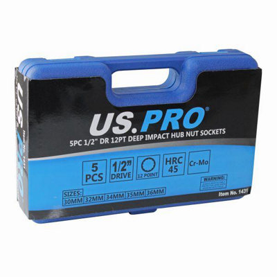 32mm Socket US PRO TOOLS 5pc 1/2" Dr Deep Impact Hub Nut Socket 30 32 34 35 36mm 1431 On 1/2 In Size Impact Socket Wrenches