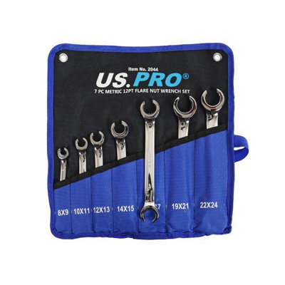 US PRO Tools 7pc 12 Point Open Brake Flare Nut Spanners Wrench Set 8 - 24mm 2044