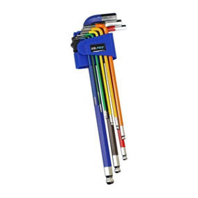 US PRO Tools 9PC Multicoloured Extra Long Metric Ball End Hex Key Set 1.5 - 10mm 1634
