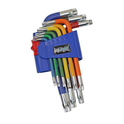 US PRO Tools 9PC Multicoloured Short Star Key Set T10 - T50 1635