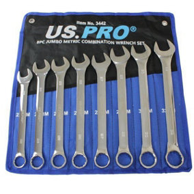 US PRO Tools Jumbo Spanners 8pc Long Reach Combination Wrench Spanner Set 22mm - 32mm 3442
