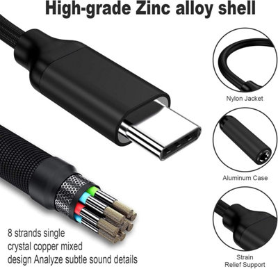 Usb C To Headphone Jack 1Pcs 2 In 1 USB C Type C Male Audio Cable To 3.5mm Female Audio Jack Headset Earphone Adapter Wire Y Splitter Cable Usb C To 3 - Foto 14