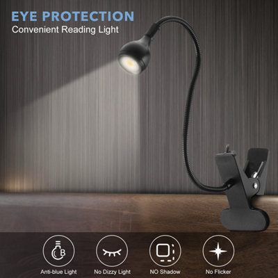USB Clip On Desk Lamp Flexible Clamp Reading Light LED Bed Table ...