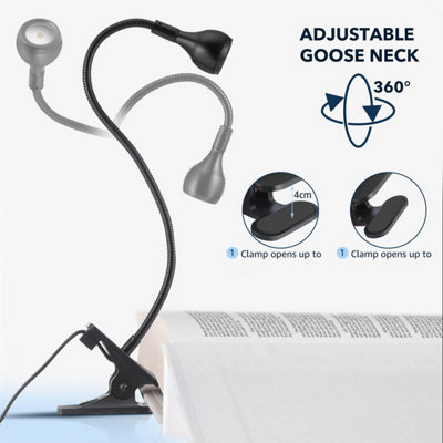 USB Clip On Desk Lamp Flexible Clamp Reading Light LED Bed Table ...
