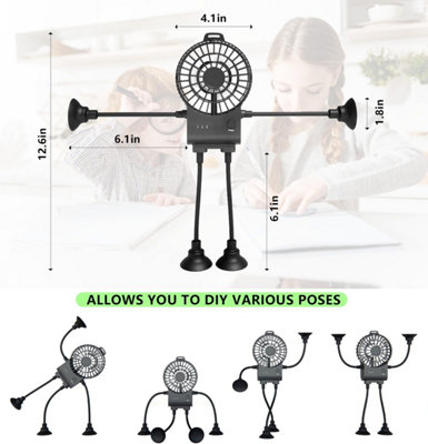 USB Desk Fan, Fun Robot Fan with Suckers, 3 Speeds Personal Mini ...