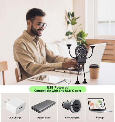 USB Desk Fan, Fun Robot Fan with Suckers, 3 Speeds Personal Mini ...