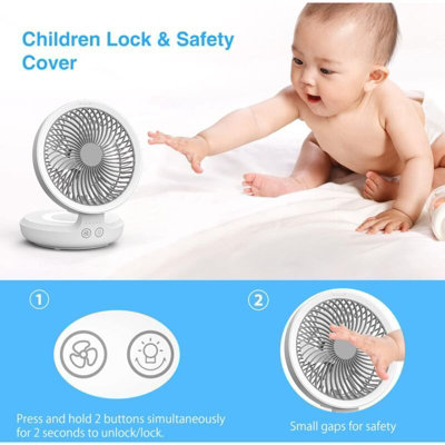 Usb Desk Fan, Rechargeable Portable Silent Table Fan With Night Light ...