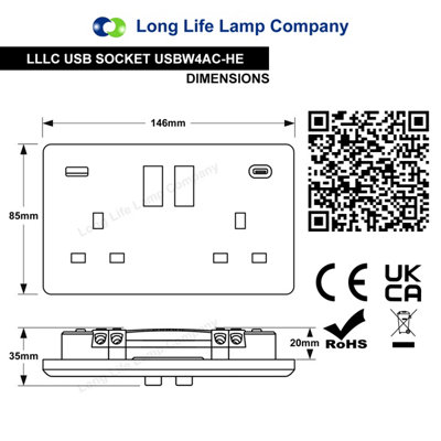 USB Double Socket With 2 USB Charger Port White Plate Normal Charge 3 ...