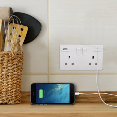 USB Double Socket With 2 USB Charger Port White Plate Normal Charge 3 ...
