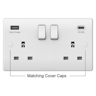 USB Double Socket With 2 USB Charger Port White Plate Quick Charge ...