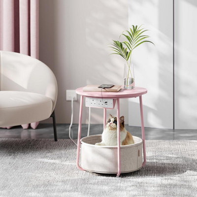 USB End Table, Circular Side Table with Charging Ports, Power Outlets ...
