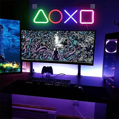 USB LED Neon Light with Four Colour PlayStation Icons for Gaming Room ...
