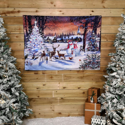 USB Powered 145cm x 100cm Light up Magical Christmas Village Tapestry with LEDs