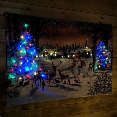 USB Powered 145cm x 100cm Light up Magical Christmas Village Tapestry with LEDs